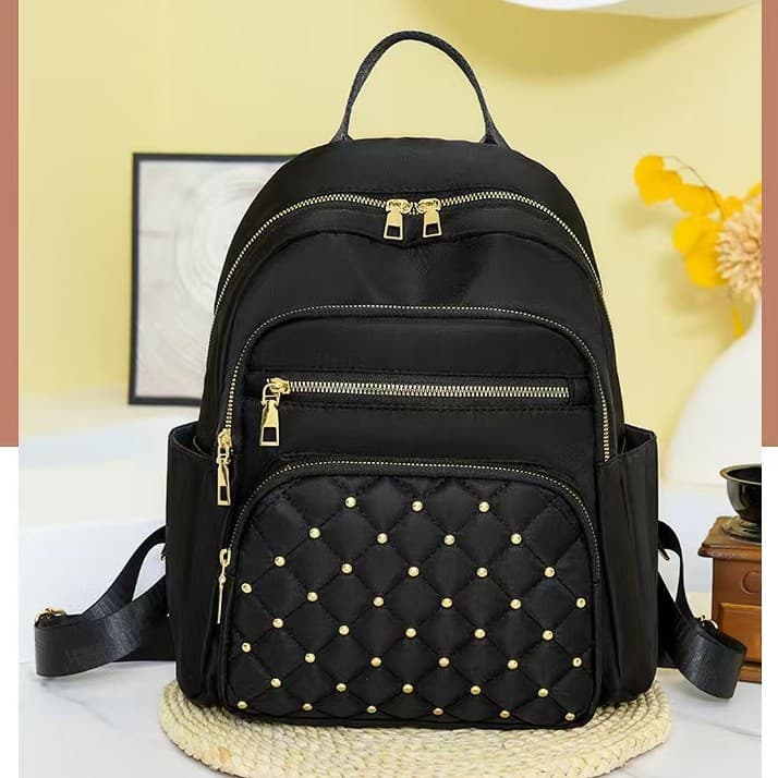 The treasure of the store, cross-border cross-border popular rhombus embroidery thread rivets backpack for women 2025 new fashion