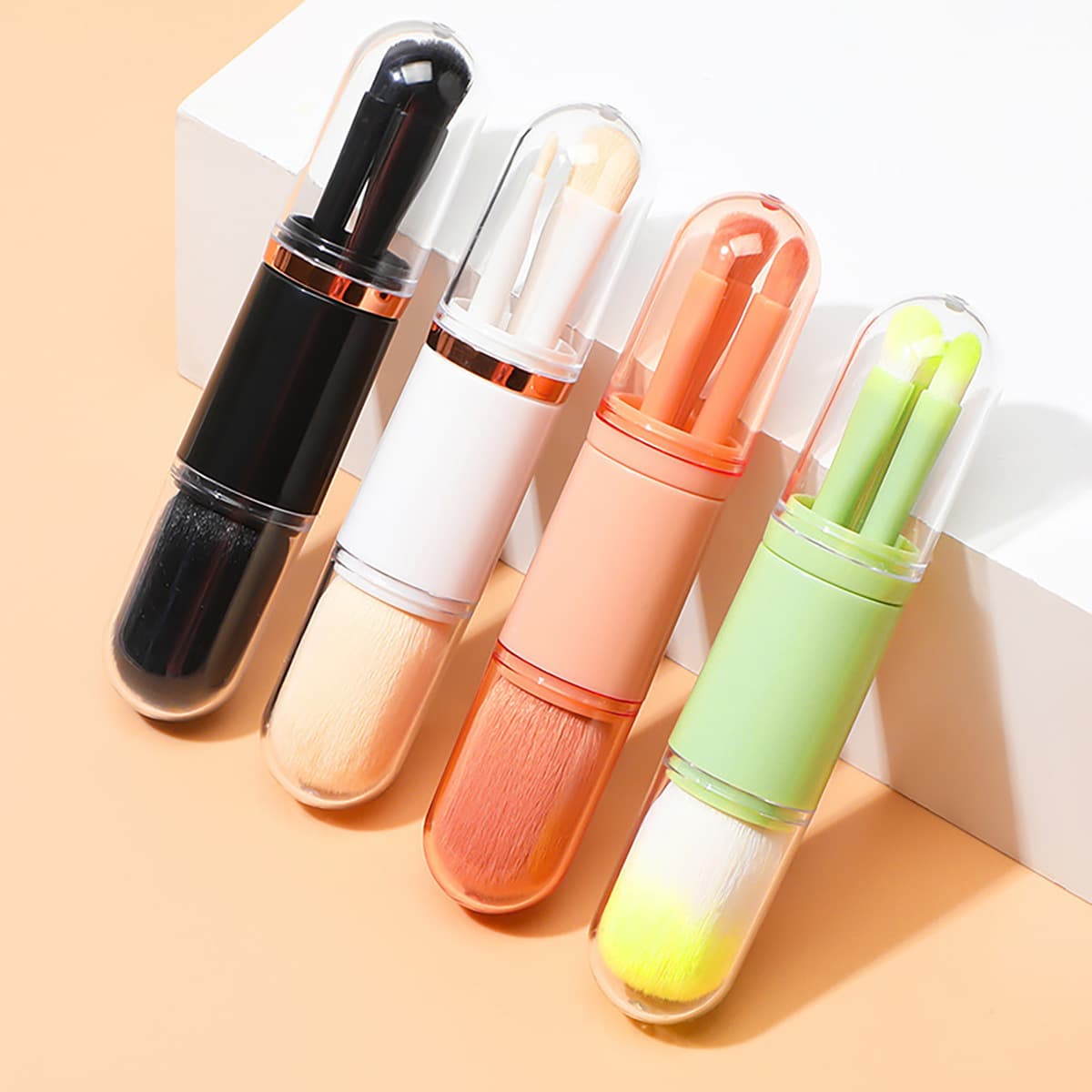 Multifunctional Retractable Powder Brush, Portable Makeup Brush, Travel Blush Brush, Four-In-One Makeup Brush Beauty Tool