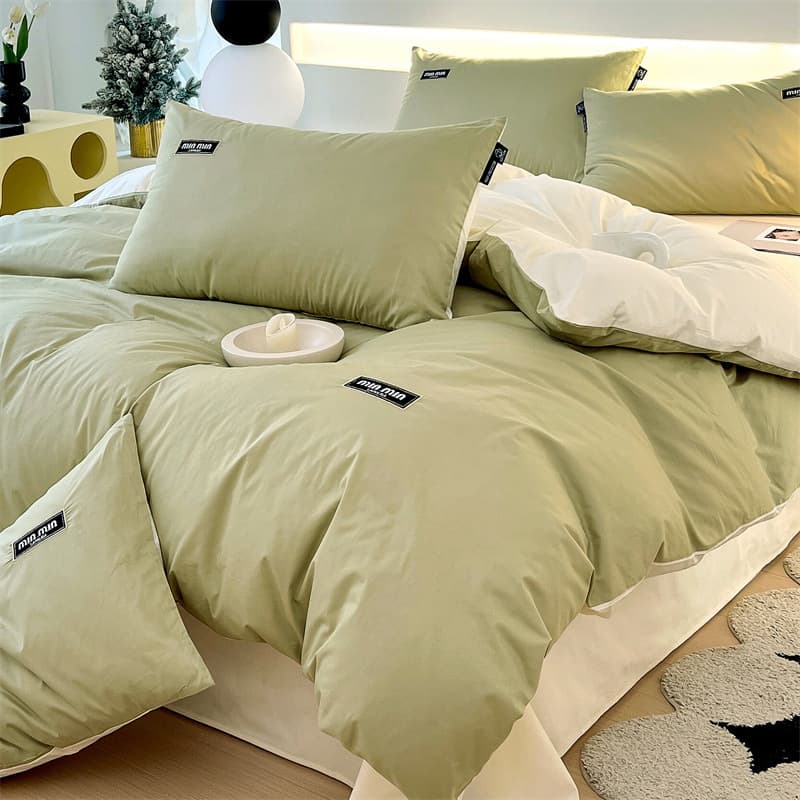 Long-staple Cotton 4-Piece Bedding Set, 80s Pure Cotton Class A Mother & Baby Grade, Solid Color Two-Tone Fitted Sheet & Duvet Cover, Full Cotton Bed Skirt 4-Piece Set