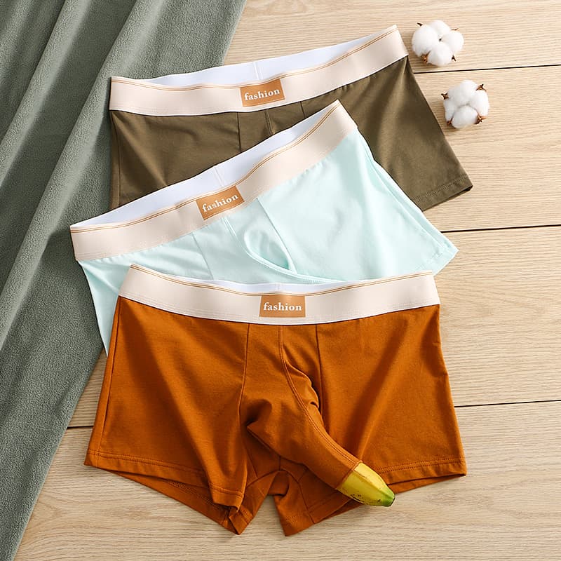 New Men's Cotton Boxer Shorts Breathable Knitted Innerwear Open Design Four Corner Briefs Comfortable Mid Waist Underwear