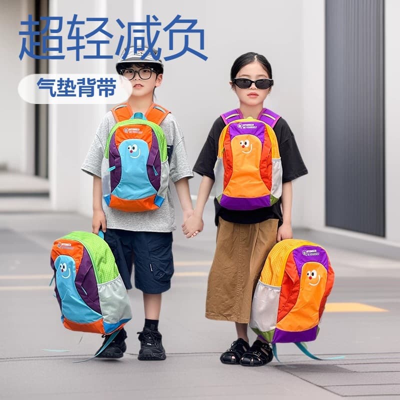 New Kids Cartoon Color-Block Backpack, Lightweight Spine-Protective Shoulder Bag for Primary School Students, Pressure-Relieving Trendy Bag for Boys and Girls, Kindergarten