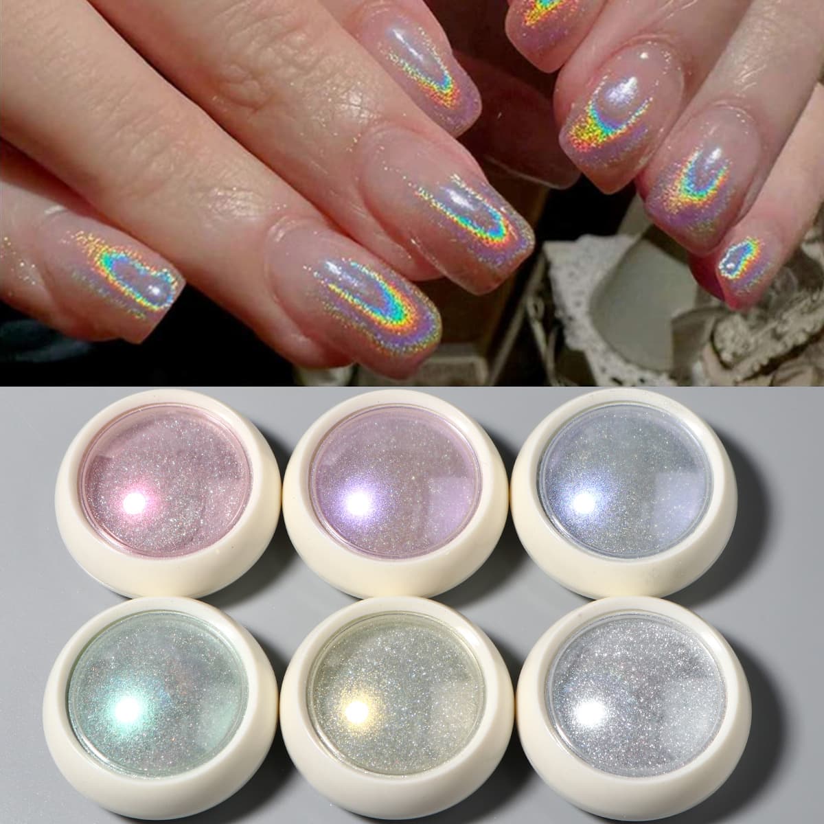 New Cross-Border Nail Glitter 6-Color Laser Aurora Mermaid Fairy Flowing Light Fine Glitter Nail Decoration