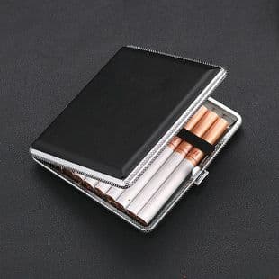Wholesale Leather Grain Cigarette Case Men's Premium Lightweight 20-Count Metal Leather Cigarette Case Cigarette Holder Factory Direct Smoking Accessories