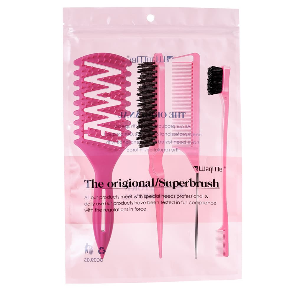 Hair Curling Styling Comb Set - Volumizing, Smoothing, Bounce Comb, Teasing Brush, Bun Maker, Rat Tail Comb, Edge Control Brush