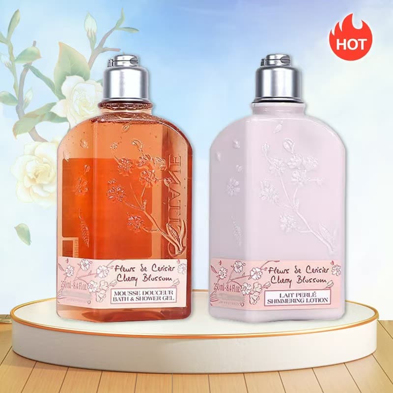 L'Occitane Cherry Blossom Body Lotion & Shower Gel 250ml Set, Moisturizing and Nourishing, Dropshipping Available