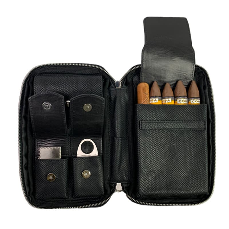 Cross-border Cigar Travel Case Set Portable Zipper Pouch 6-Count Genuine Leather Cigar Box Large Capacity
