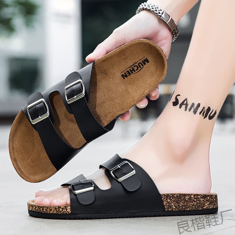 Jinjiang Summer Birkenstock Sandals Casual Outdoor Double Buckle Open Toe Couple Slides Cross-Border Retro Men's