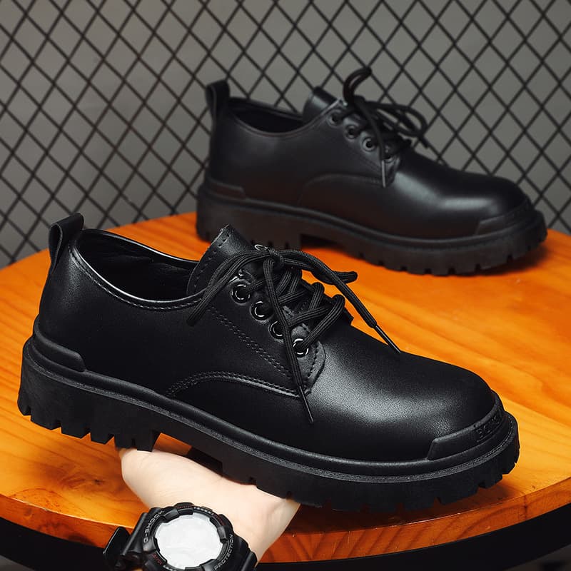 Men's leather boots, new autumn style, British style, thick-soled, casual, trendy men's shoes, formal chef work shoes, low-top Martin boots