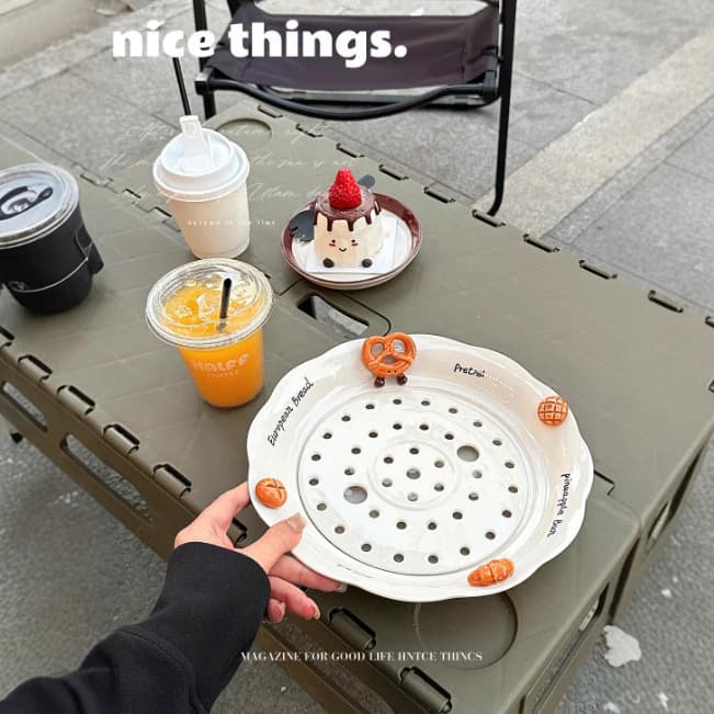 New Ins Minimalist Very Beautiful Series Bread 10-inch Dumpling Plate Creative Round Steamer Plate Fruit Plate