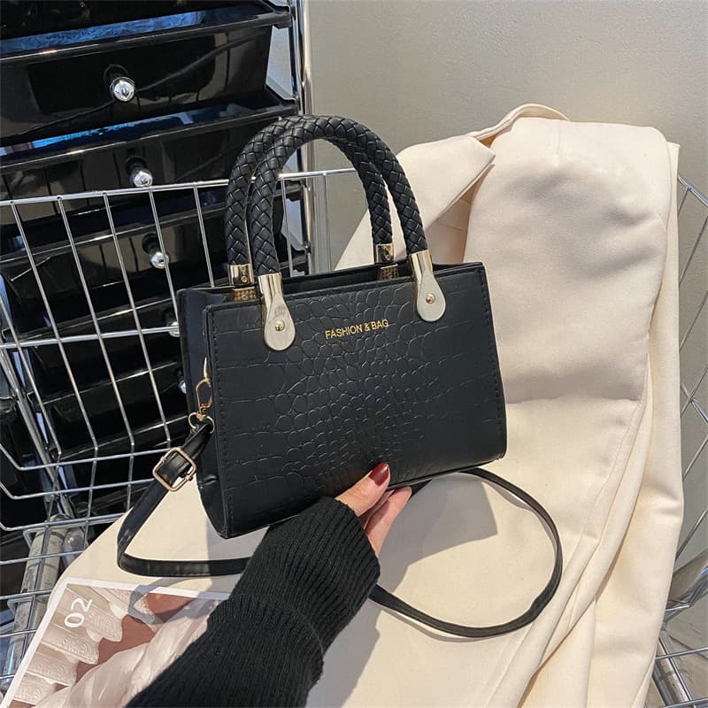 2024 New Women's Square Bag Fashionable Designer Handbag Crocodile Texture Top Handle Shoulder Bag Crossbody Bag Trendy