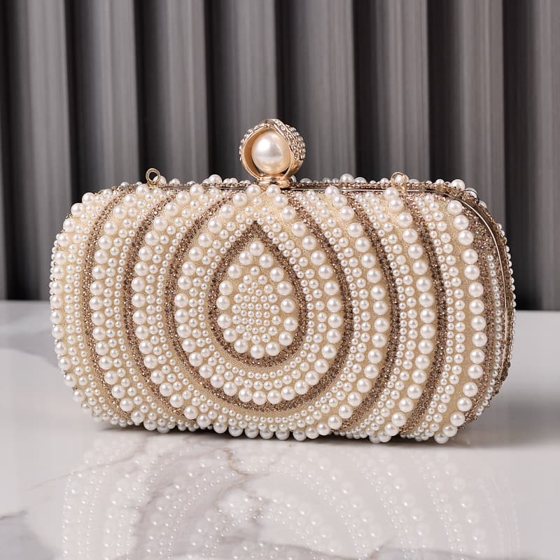 Cross-Border Hot Selling New Pearl Women's Bag, European and American Fashion Wedding Bag, Vintage White Cheongsam Clutch Bag Factory Direct