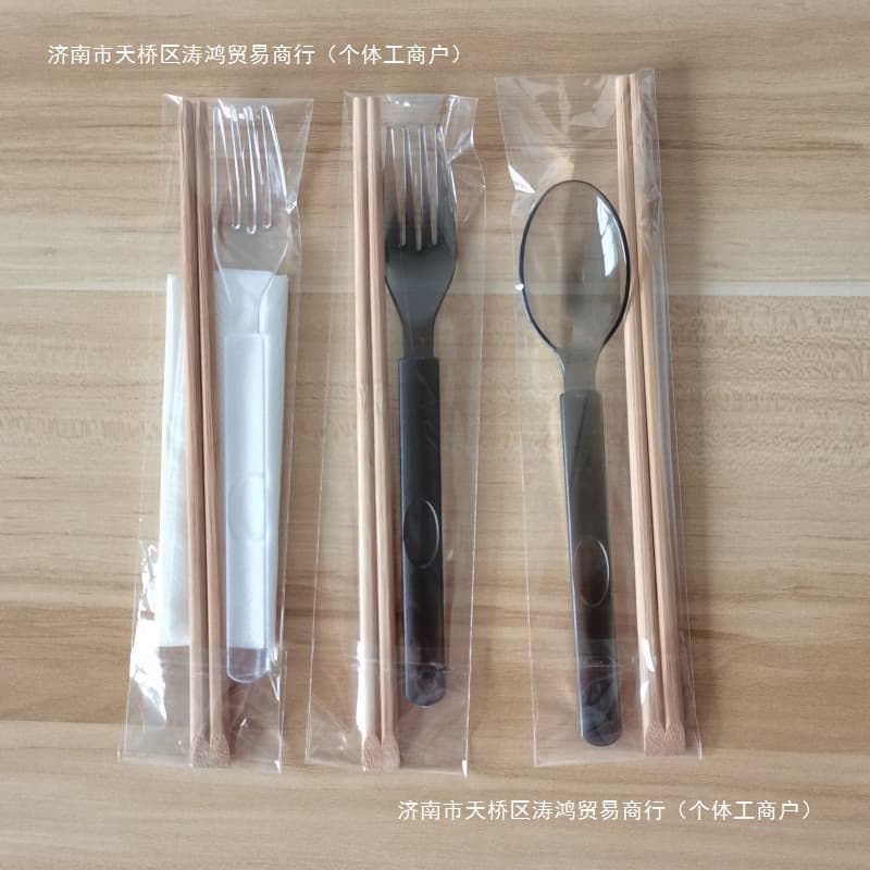 Disposable Tableware Chopsticks 3-4 Piece Set, Fork Spoon Chopsticks Two-Piece Set with Napkin, Takeout Long-Handled Spoon