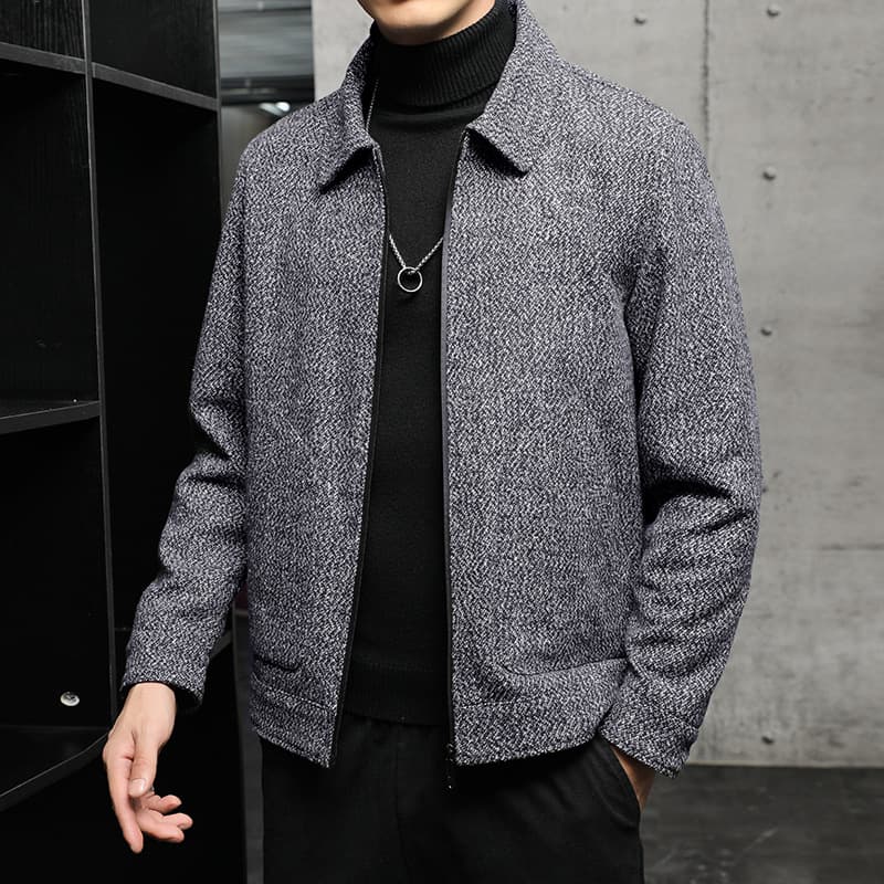 New 2025 Men's Middle-aged and Elderly Notch Lapel Jacket, Wool Coat, Casual Loose Fit
