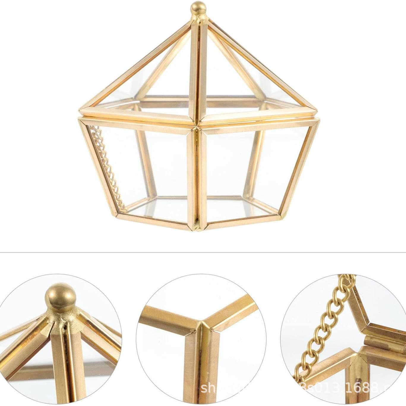 Glass Jewelry Box Vintage European Style Ring Box Flower Room Display Stand Metal Frame