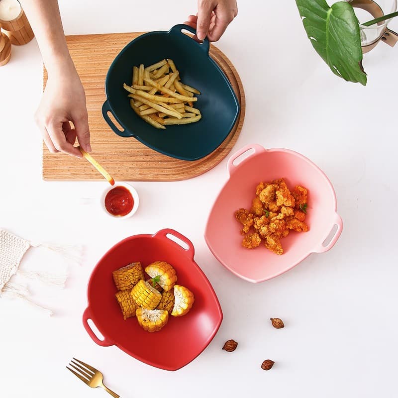 Creative ceramic salad bowl double-ear snack plate Western snack plate home rice bowl ramen bowl restaurant personalized tableware