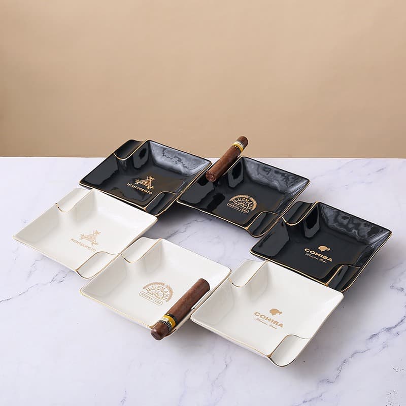 Cross-border Ceramic Double Cigar Ashtray Tray, Creative and Portable for Home Living Room Office Use