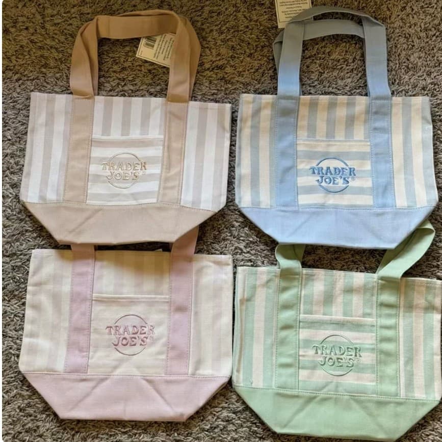 Trader Joe’s Mini Tote Bag Canvas Summer Edition Pink Blue