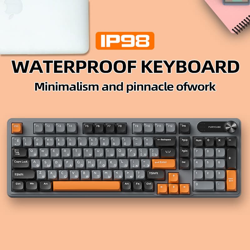 IP98 Russian Wired Silent Keyboard High Appearance Mechanical Feel Waterproof Laptop Typing Office Keyboard
