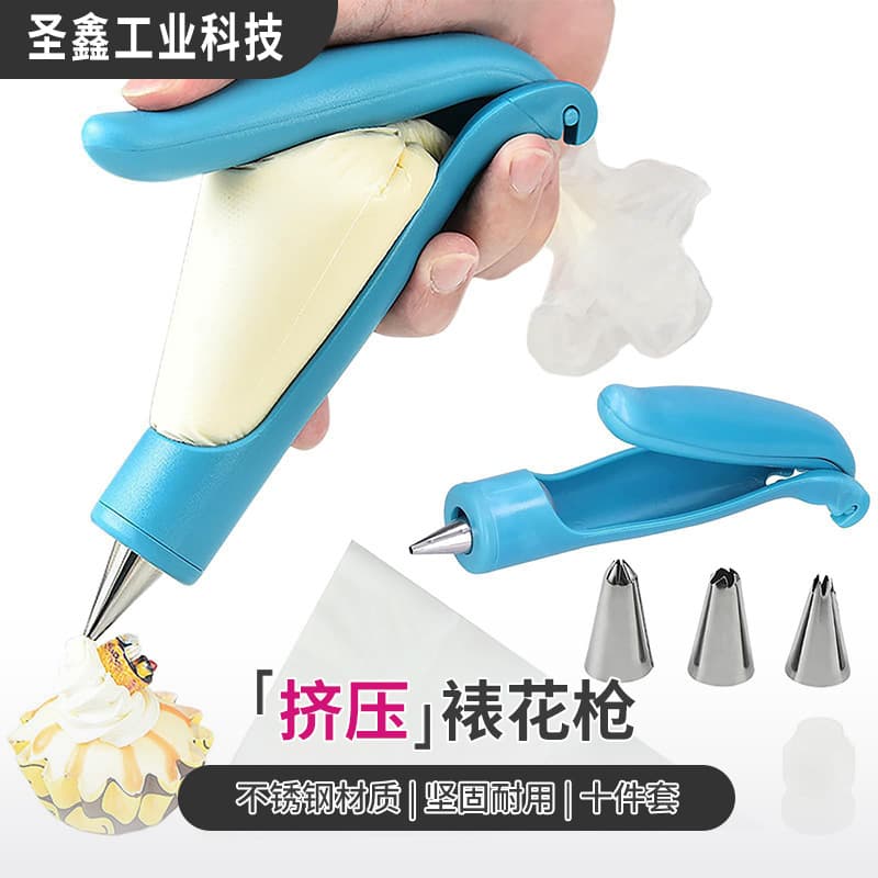 Factory Direct Supply of Extrusion-Type Decorating Gun, Stainless Steel Decorating Nozzle Set of Ten Pieces, Cake Dessert Cream Decorating Gun Wholesale