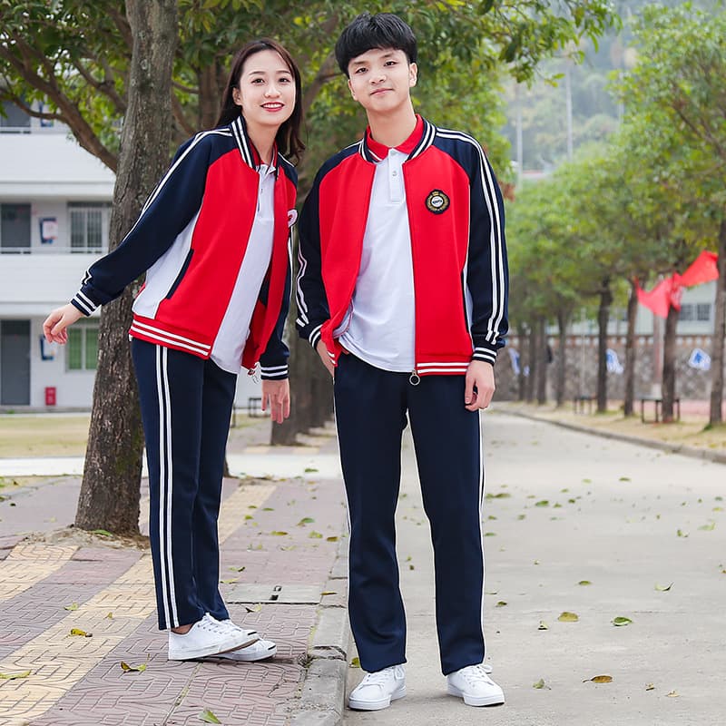 Spring/summer middle school student blue-white class uniform set collegiate style sports junior/senior high long-sleeve uniform 2-3 piece set