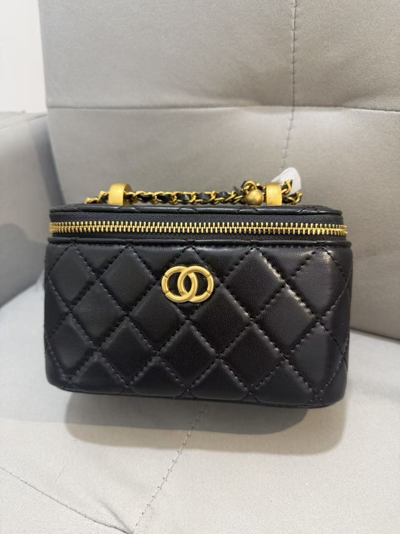 Spring/Summer Chanel-style Gold Ball Diamond Quilted Chain Bag Genuine Leather Women's Bag 2024 New Mini Lipstick Box Bag Crossbody Bag