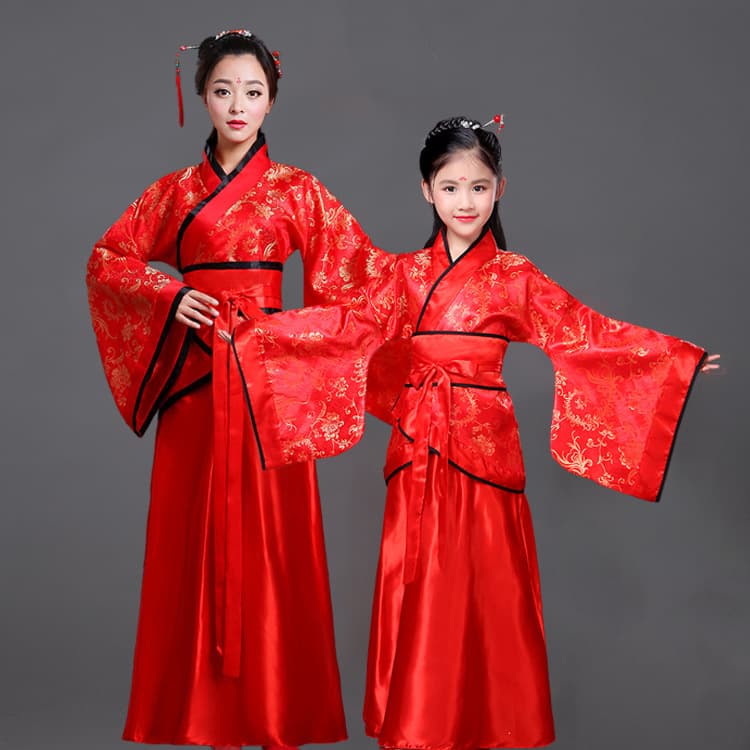 Mother and daughter in ancient costumes, parent-child costumes, Chinese style, improved imperial concubine's Hanfu, red Tang suit, classical fairy dance, traditional Chinese culture performance