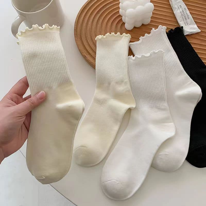 Scalloped lace socks women mid-calf socks ins trendy summer thin style cute Japanese summer Mary Jane socks