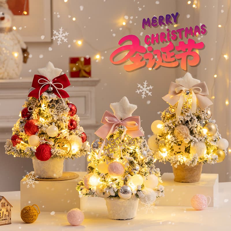 Mini DIY Christmas Tree Decorations Flocking PVC Tabletop Christmas Tree With Lights Home Decorations Christmas Decor