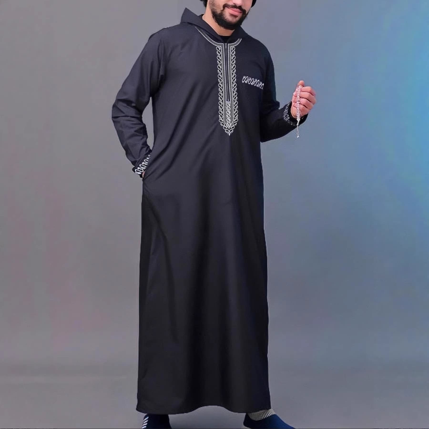 Spot 2026 spring new men's loose hooded casual embroidered long-sleeved ethnic costumes traditional costumes