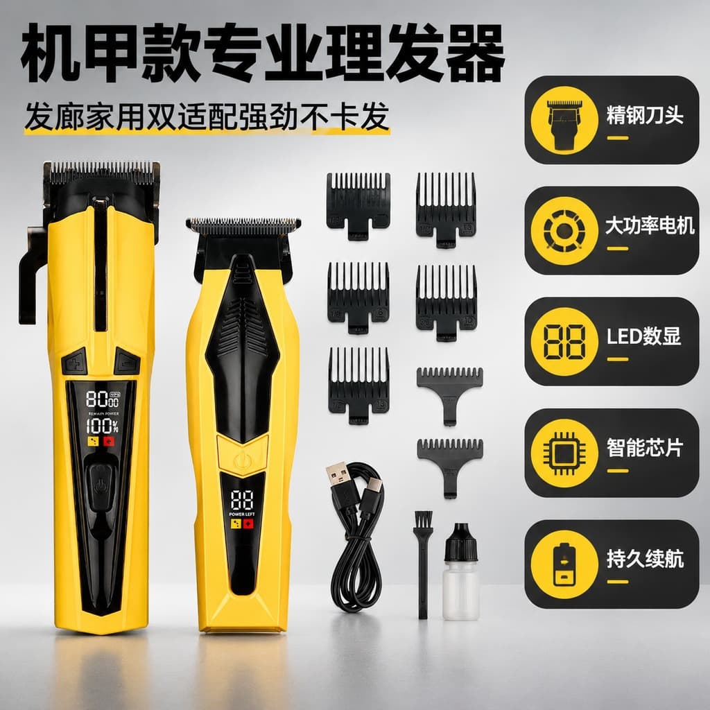 Cross-border Mecha Electric Hair Clipper, Professional Salon Carving, Taper Fade Haircut, Home Use High-Power Men's Hair Trimmer
