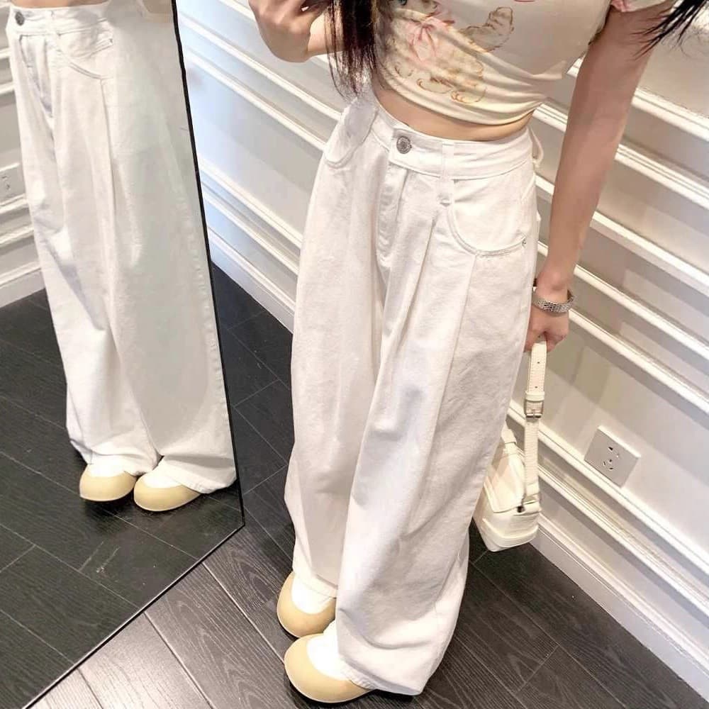 White High-Waist Wide-Leg Jeans for Women 2025 Fall New Loose Fit Slimming Flowy Petite Floor-Length Straight-Leg Pants