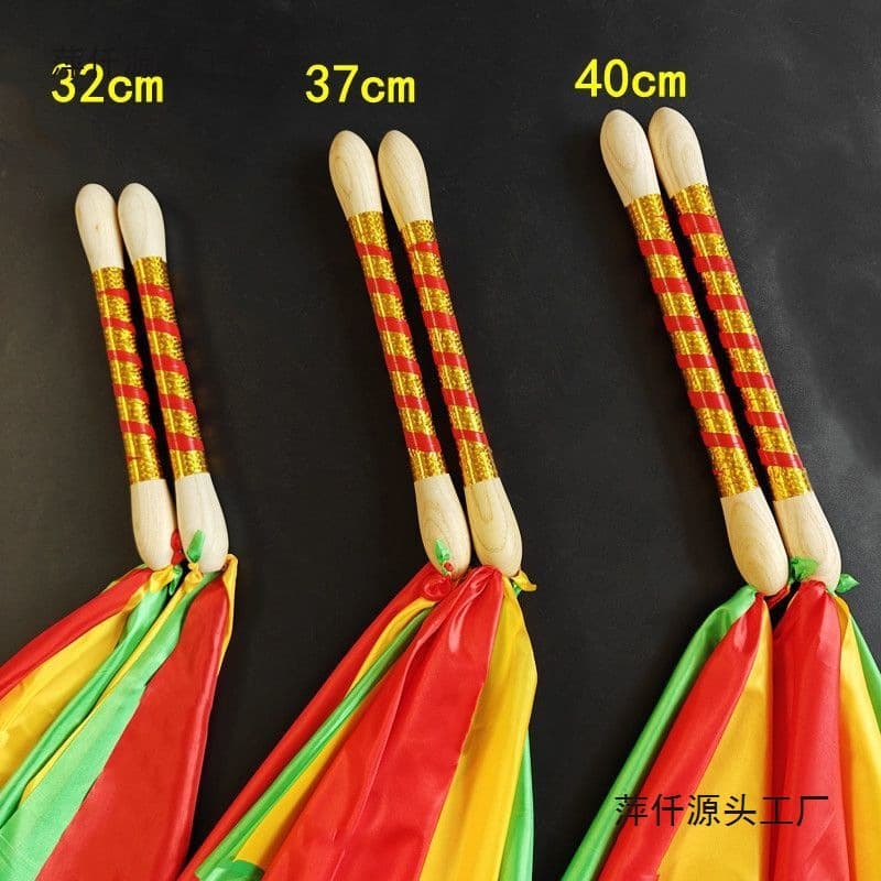 Seven-colored ribbon drumsticks, solid wood drumsticks, adult drum, dragon drum, war drum, majestic gong and drum, drumsticks and mallets.