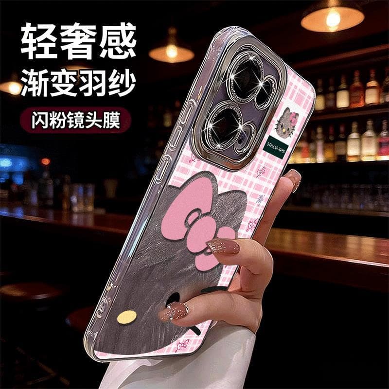 Cute Pink Kitty Cat Phone Case Compatible with Apple 17 PRO MAX Grid Full Coverage Case for iPhone 16/15 PRO