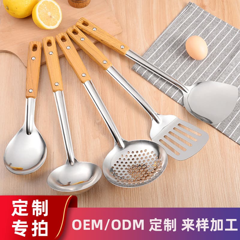 Custom Stainless Steel Frying Spoon, Cooking Spatula, Household Flat Spatula, Frying Turner, Rice Paddle, Stainless Steel Kitchenware Set, Export Kitchenware