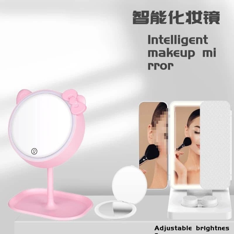 Popular smart folding makeup mirror with touch-sensitive lighting + contact lens cleaner (cross-border e-commerce)