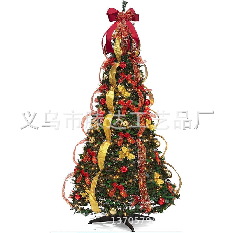 Factory Cross-border Direct Sales Red with Bow Creative Telescopic Christmas Tree Small Decoration Floor Standing Ornament