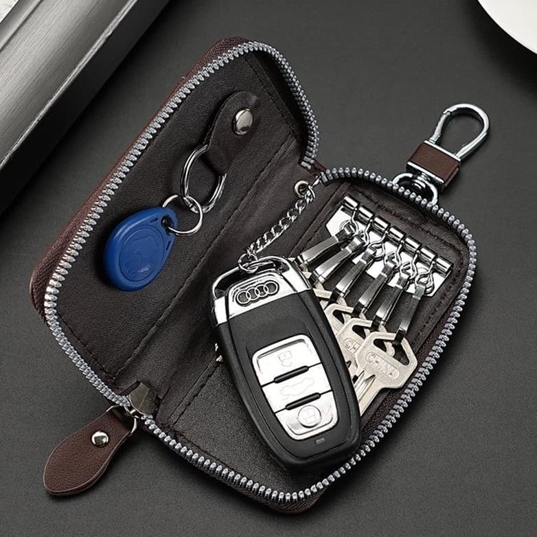 New Key Case Retro Men's 2-in-1 Zipper Waist Hook Large Capacity Multi-functional Car Storage Key Holder
