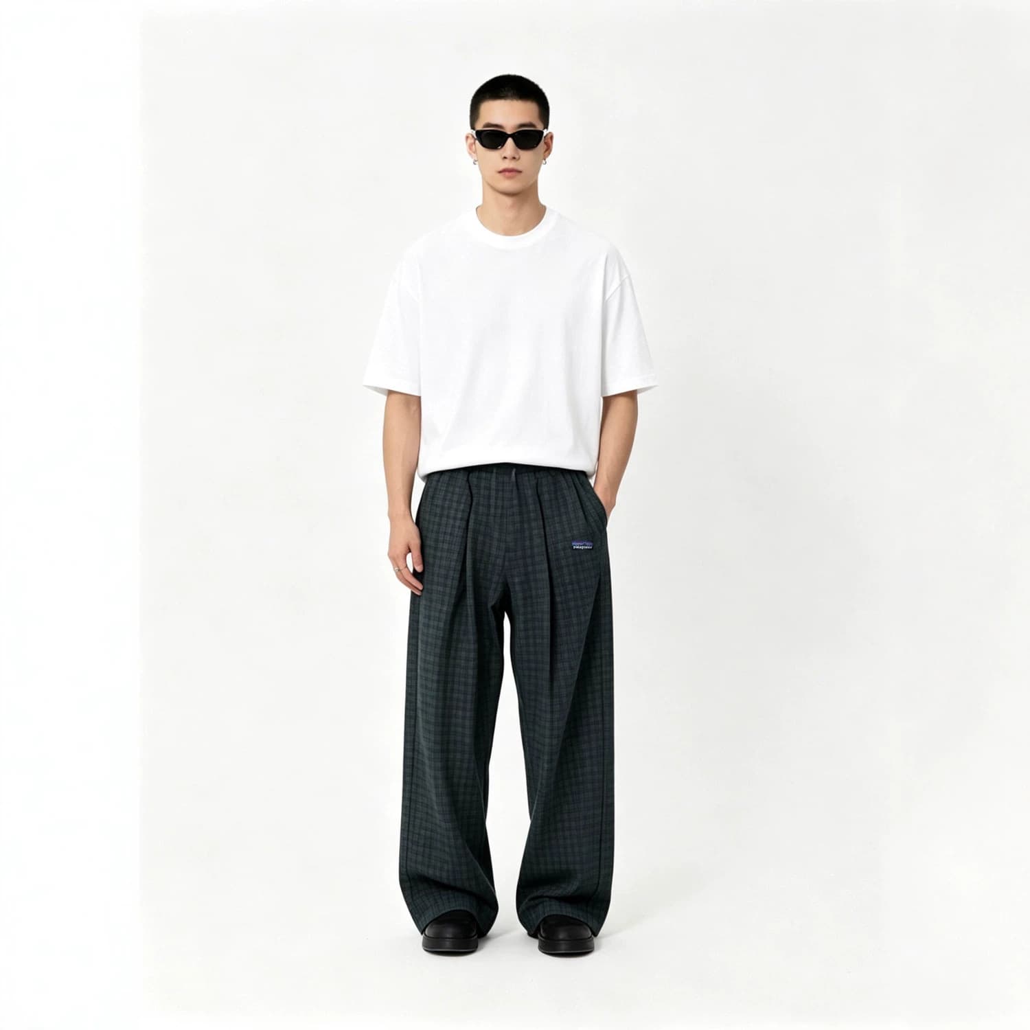 Pata Bata American Retro Gray Plaid Pants for Men, Summer Thin Style, Relaxed and Lazy Pants, Casual Ice Silk Pants