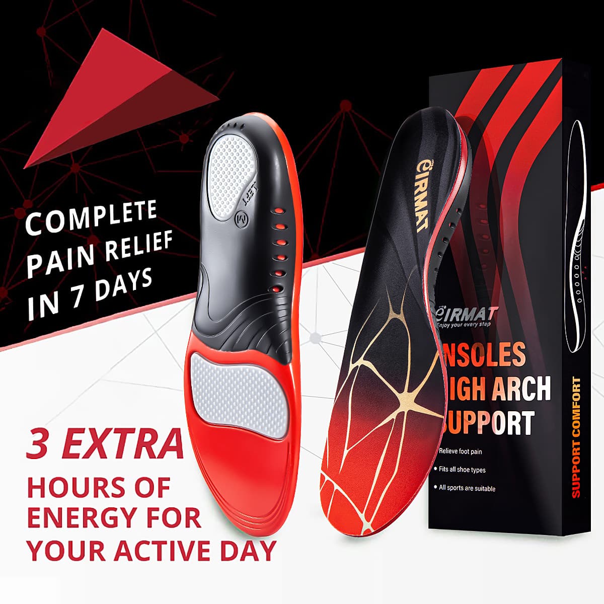 Sports Insole Arch Support Correction Pad - Men's Long Standing Comfort, Women's Summer Shoe Pad, Non-Collapsing