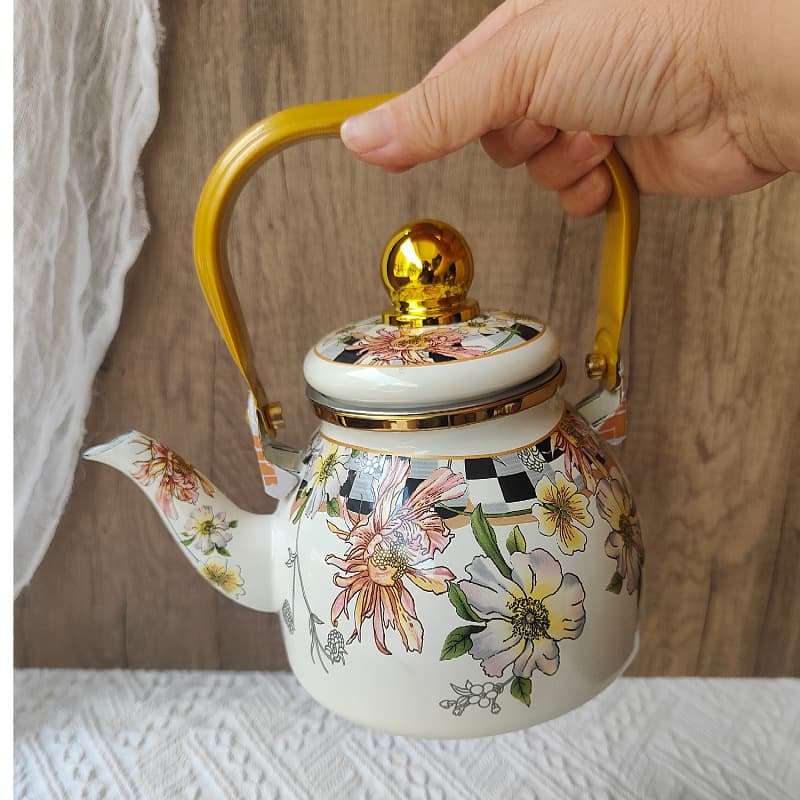 1.2L Thickened Enamel Kettle Retro Tea Brewing Kettle Hotel Coffee Kettle with Spout for Open Flame
