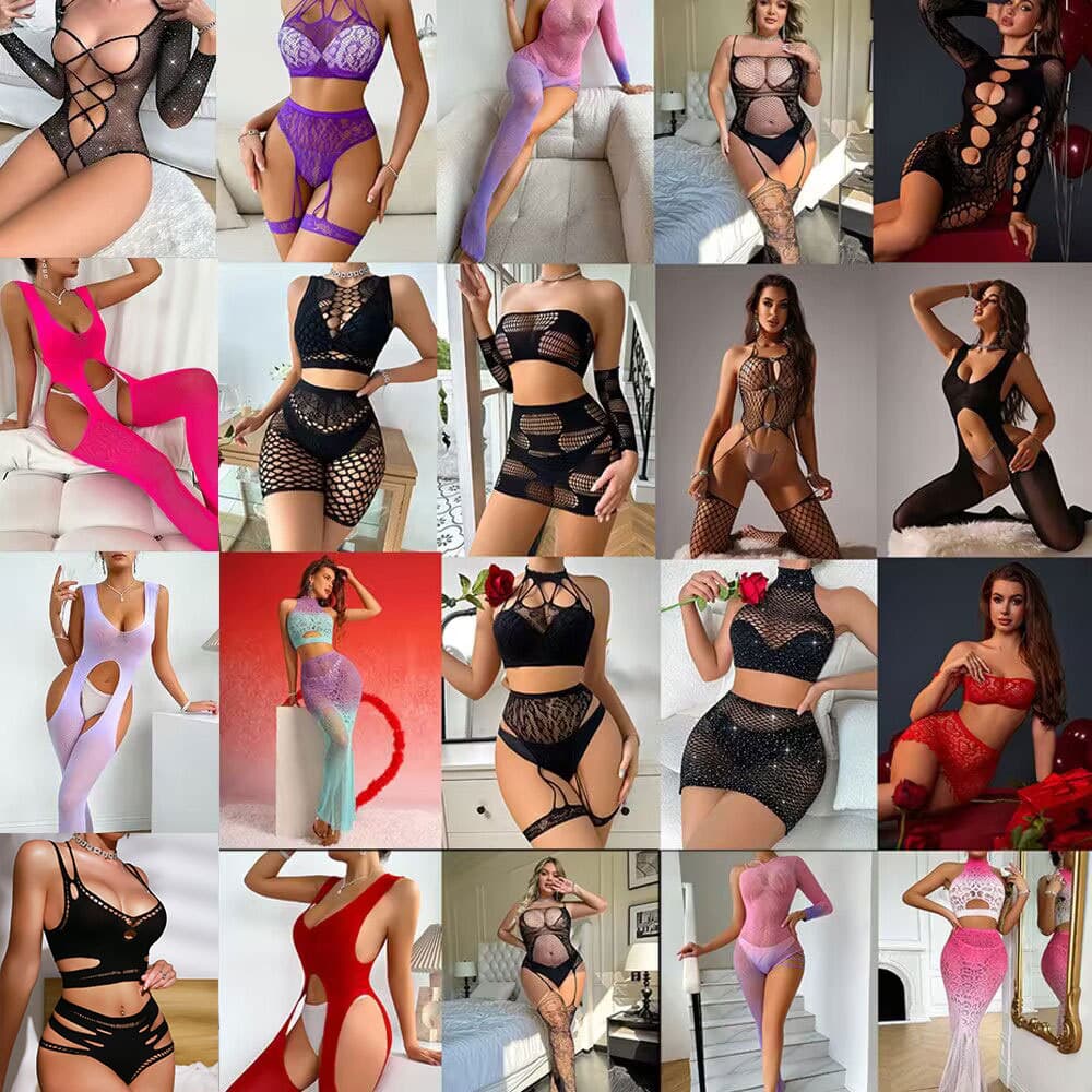 Popular European and American style foreign trade sexy lingerie, sexy one-piece mesh top, popular gradient color hollow perspective passion