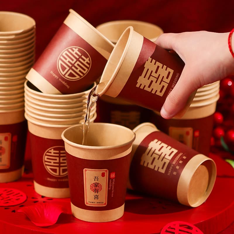 Wedding Paper Cups, Disposable Wedding-themed Cups for Engagement Banquets, Toasting Tea Cups, Complete Wedding Supplies Collection