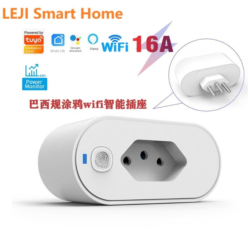 Tuya WiFi Brazil Smart Plug 16A with Energy Monitoring Smart Life App Amazon Alexa