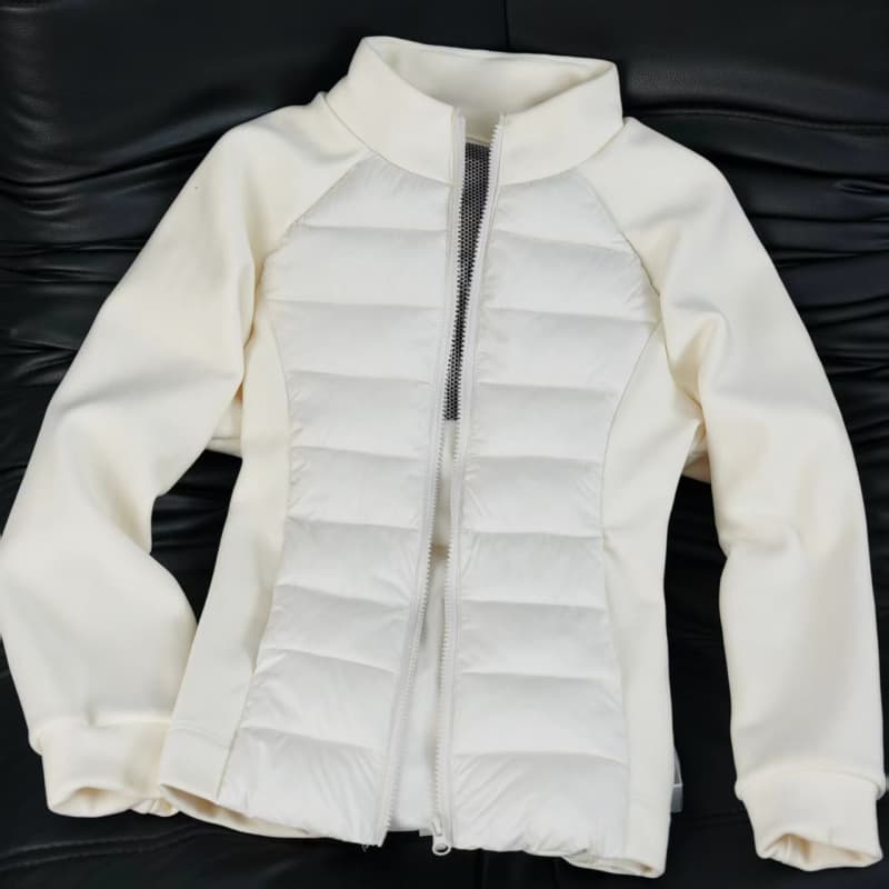 White lightweight rib down jacket for women winter slim sports down liner warm stand collar short jacket