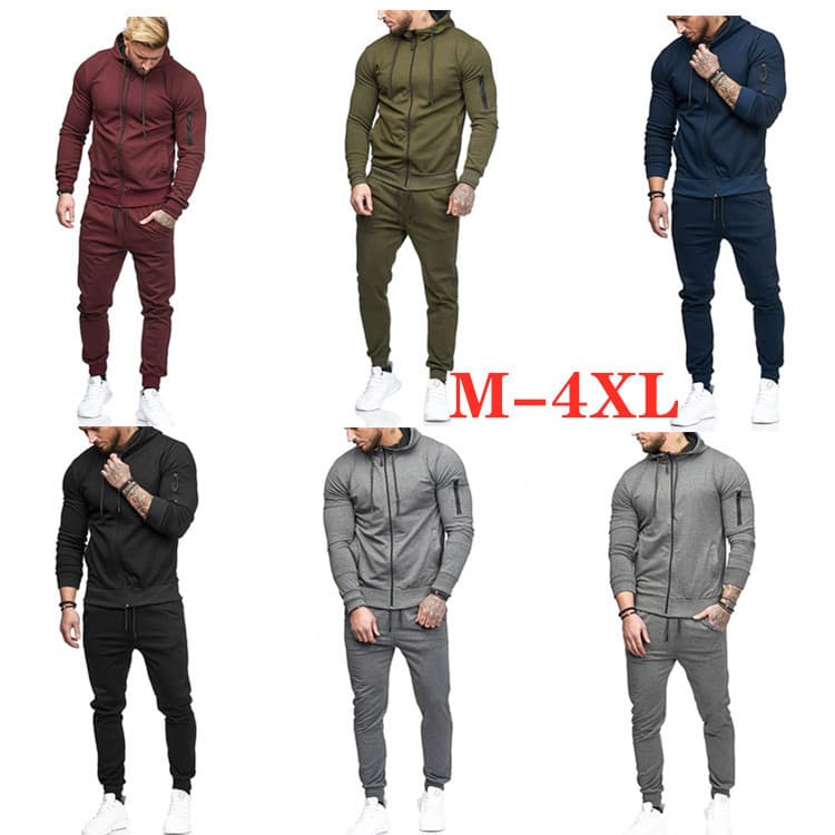 2021 Autumn/Winter New European and American Style Men's Sports Suit with Sleeve Zipper Decoration for Fitness and Casual Wear