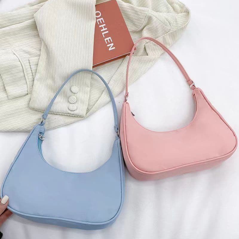 Nylon Crossbody Bag Women's Lightweight Dumpling Bag Underarm Bag Solid Color Single Shoulder Bag Fresh Sweet Style Macaron Color