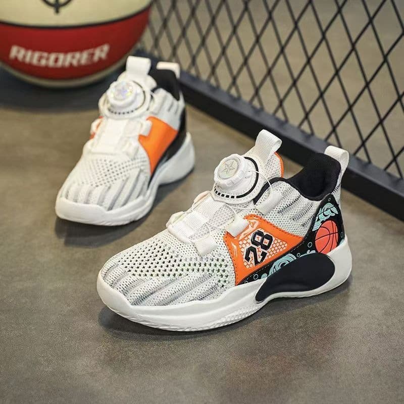 2025 New Summer Breathable Mesh Kids Shoes, Non-Slip Sports Shoes for Older Children, Rotating Buckle Basketball Shoes, Thin