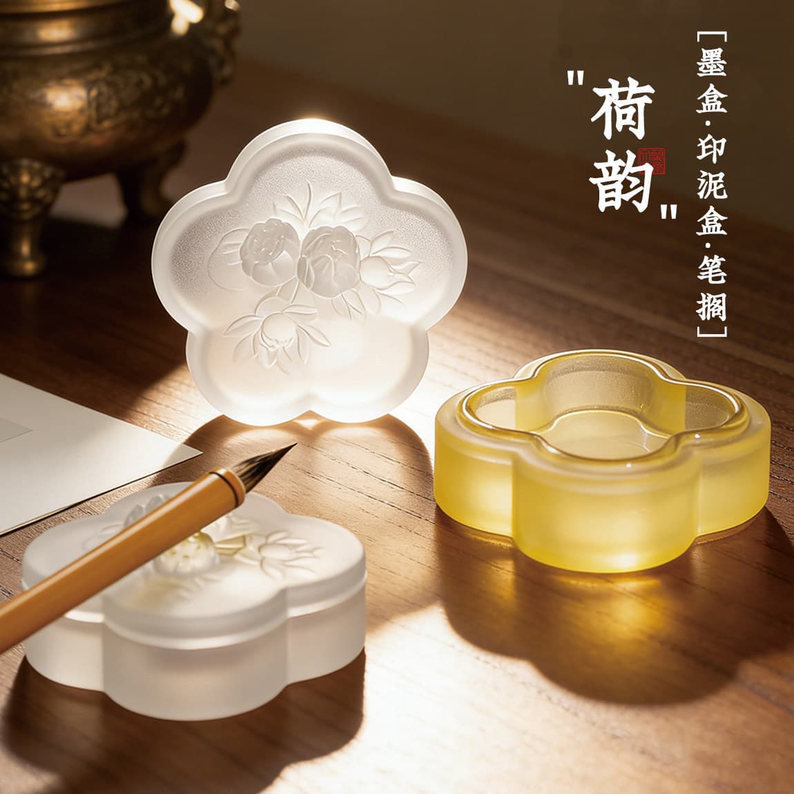 Ink Cartridge Ink Dish Women's Special Hot Pot Inkstone with Lid, Non-Drying Ink Pad Box, Moisture-Retaining Ink Pool, Glass with Lid, Brush Pen