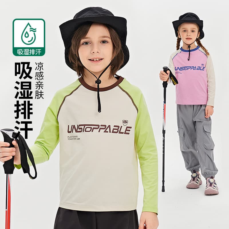 Children's Raglan Sleeve Color-Block Long-Sleeve Quick-Dry Shirt, Breathable Class A Paper Fabric Base Layer for Spring/Summer, Sportswear Top