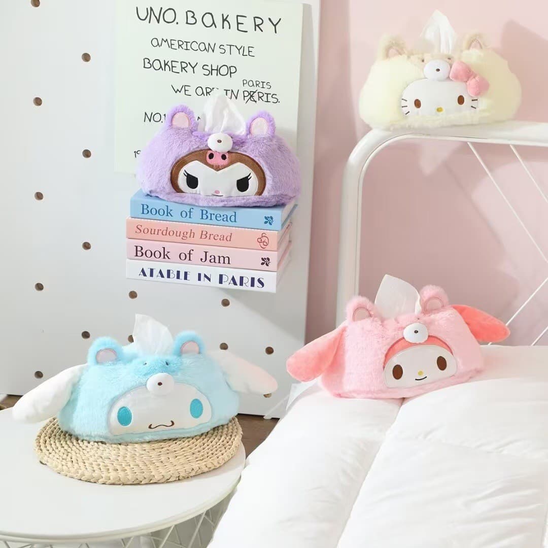 Cartoon Plush Tissue Cover Ins Home Fabric Desktop Tissue Box Japanese Creative Tissue Box Car Tissue Dispenser